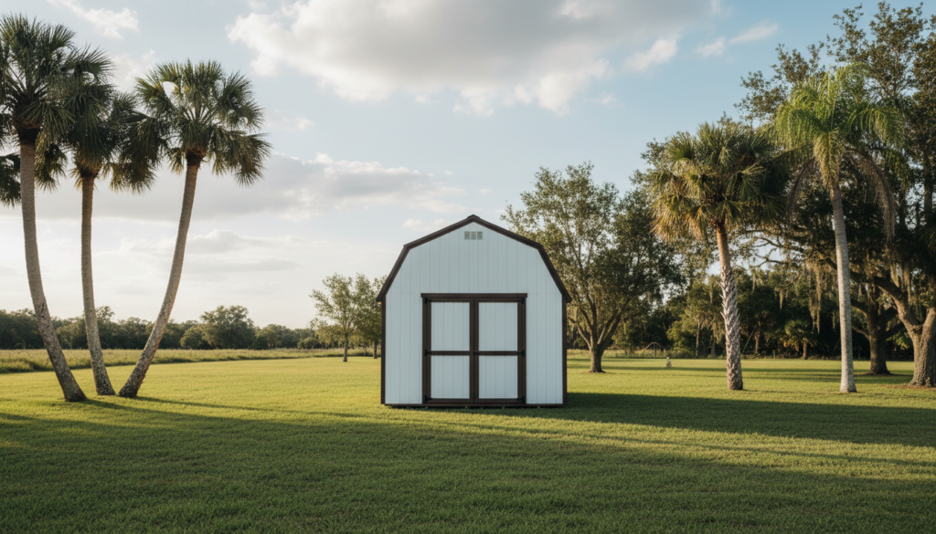 premium outdoor structures with lofted barn design in a Florida backyard