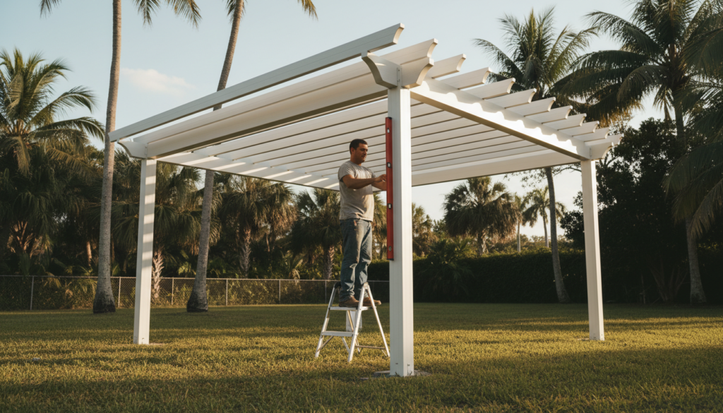 Your Complete Guide to Building a Pergola in Florida 1 aluminum pergola frame installed in a Florida backyard