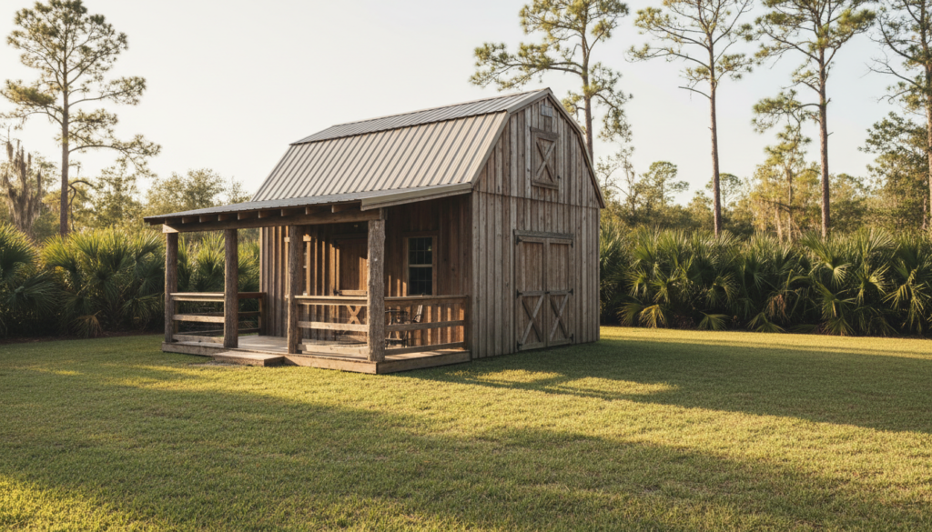 Your Guide to Outdoor Porches for Florida Backyard Living 1 outdoor porches attached to a wooden barn cabin in a Florida backyard