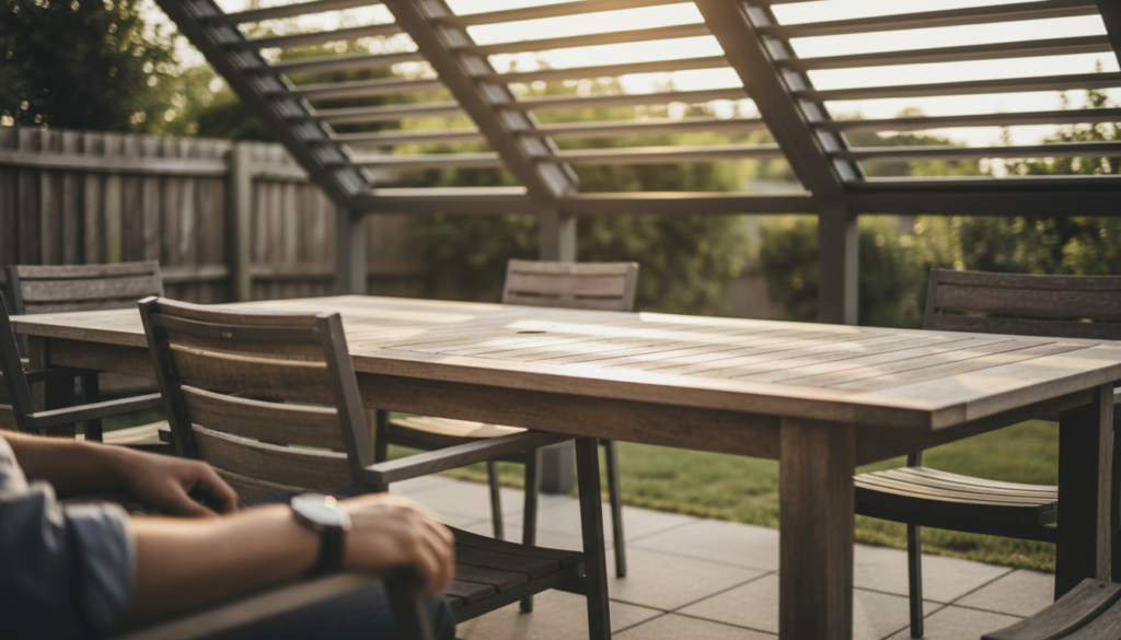 Solar Pergolas for Your Backyard: 2026 Power & Shade Guide 3 motorized pergola with solar panel louvers open above outdoor seating