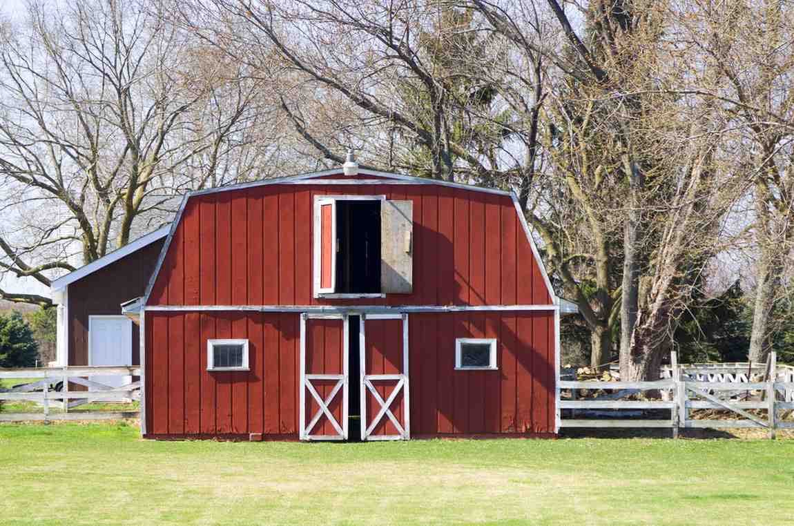 Red barn with white accents outdoors