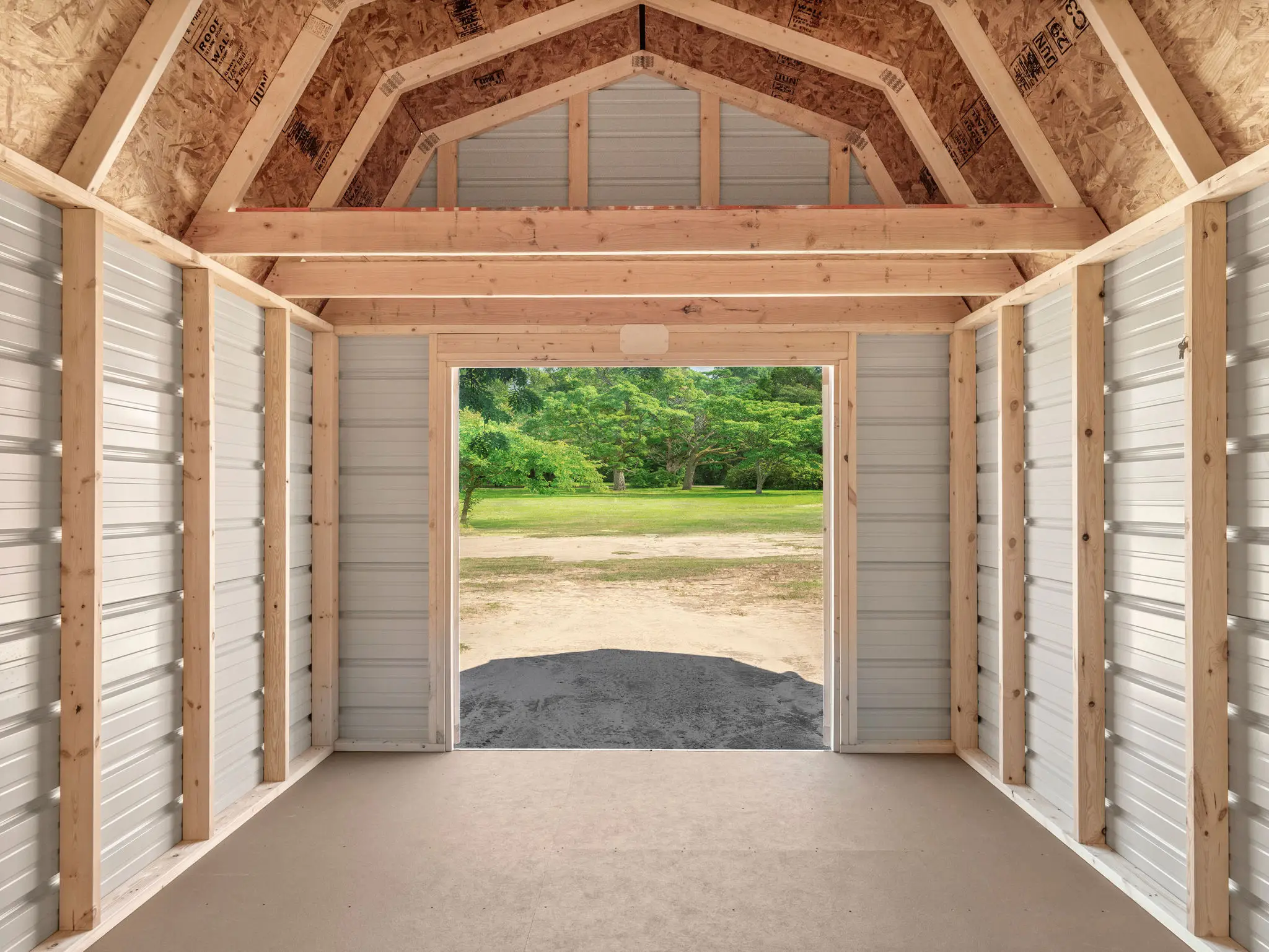 Interior of barn with open door
