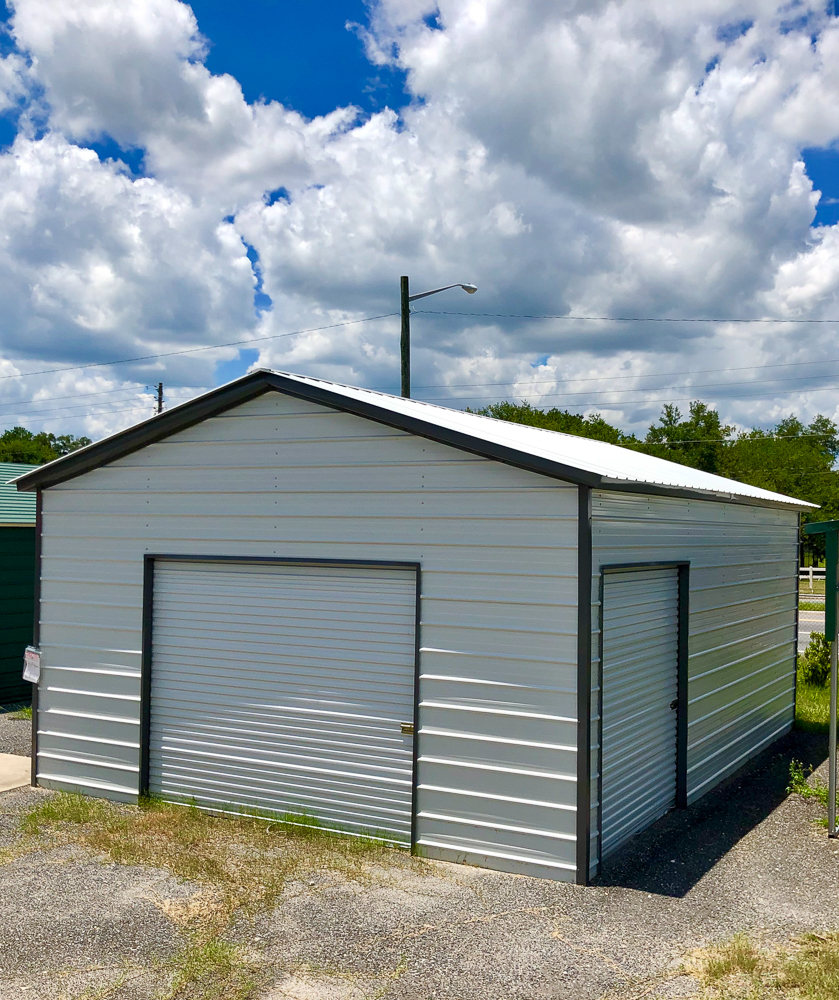 Empty metal structure with grass floor