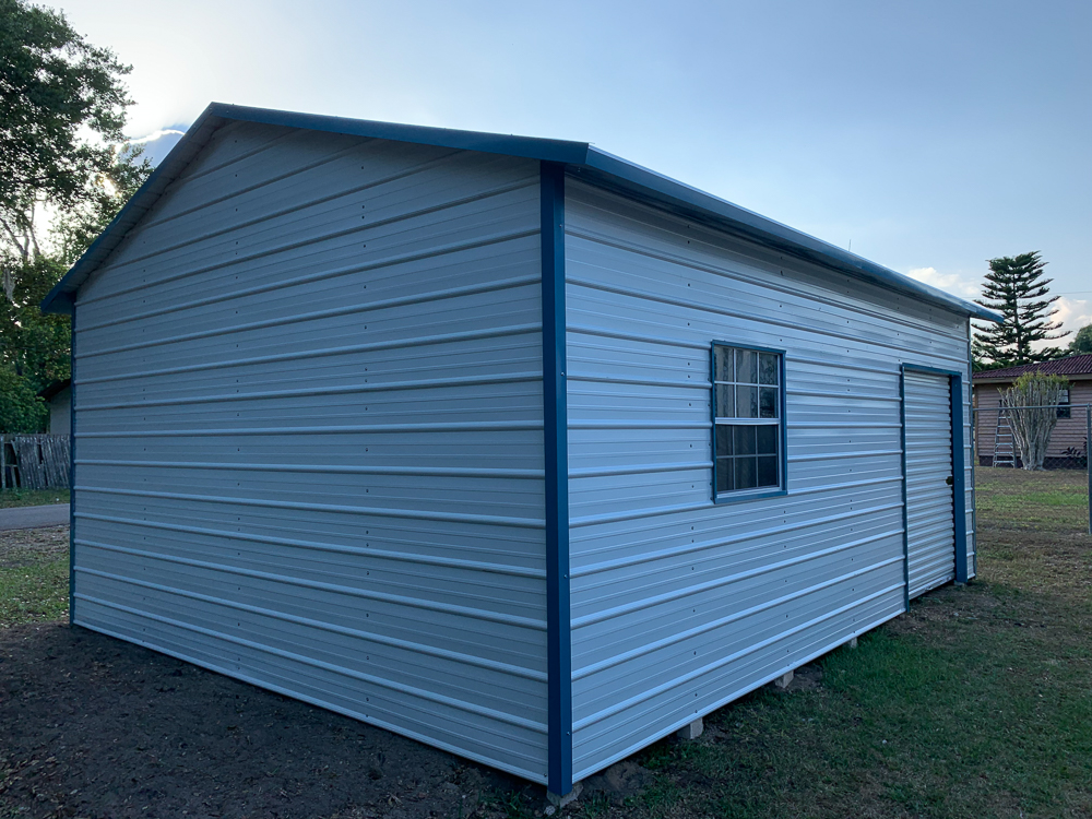 Metal storage building with window