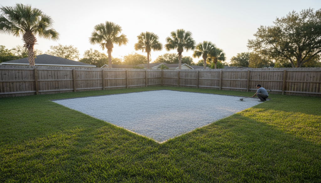 level backyard site prepared for shed delivery near me