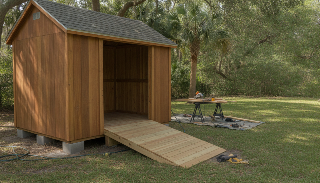 Where Can I Buy a Shed Near Me? A 2026 Florida Shopper's Guide 3 shed ramp near me installed at a Florida backyard shed entrance