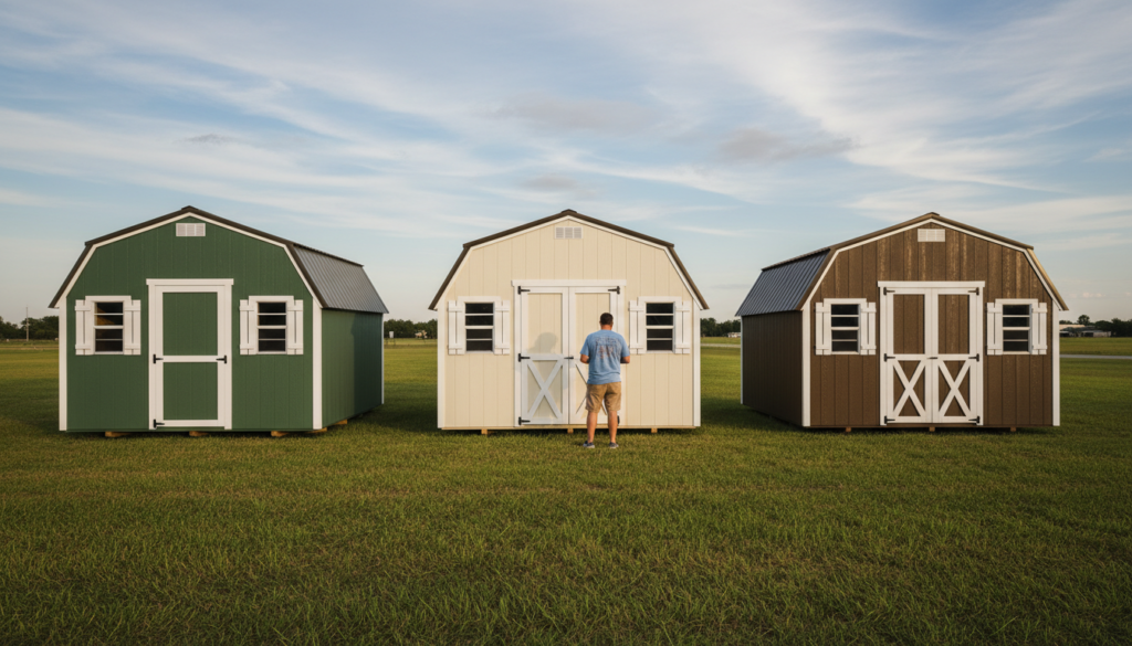 Central Florida's 2026 Guide to Quality Sheds Near Me 4 Local shed dealer lot with multiple quality sheds on display