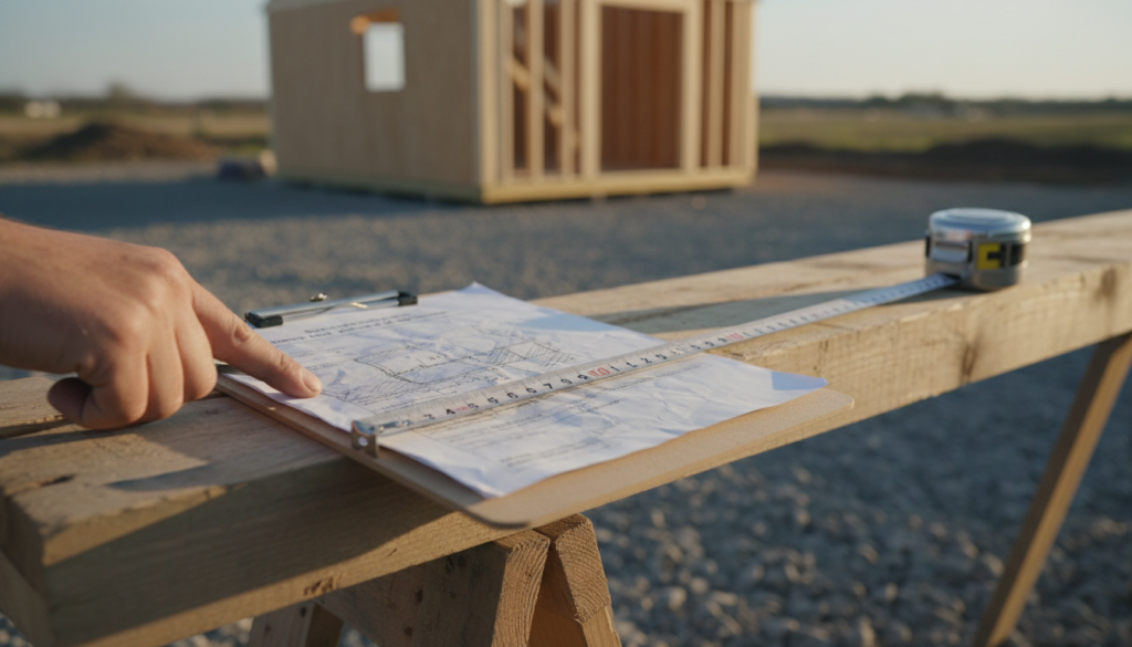The Complete Outdoor Shed Guide for Florida Homeowners 2 outdoor shed permit paperwork next to a tape measure and yard plan