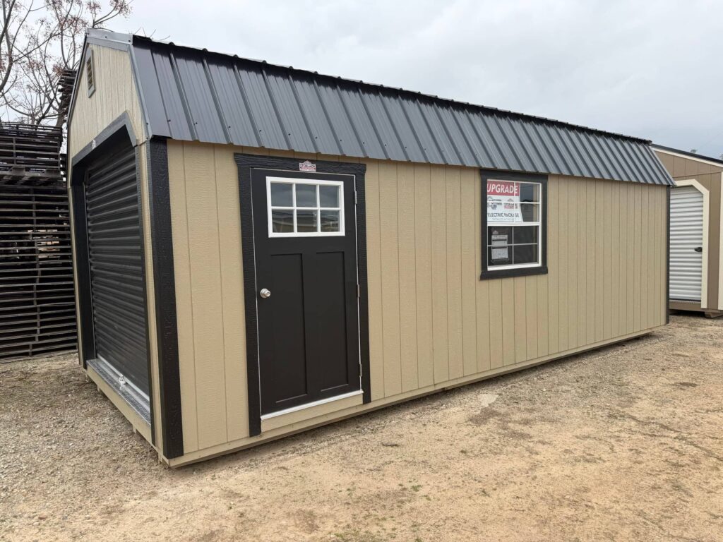 Shed with metal roof and door