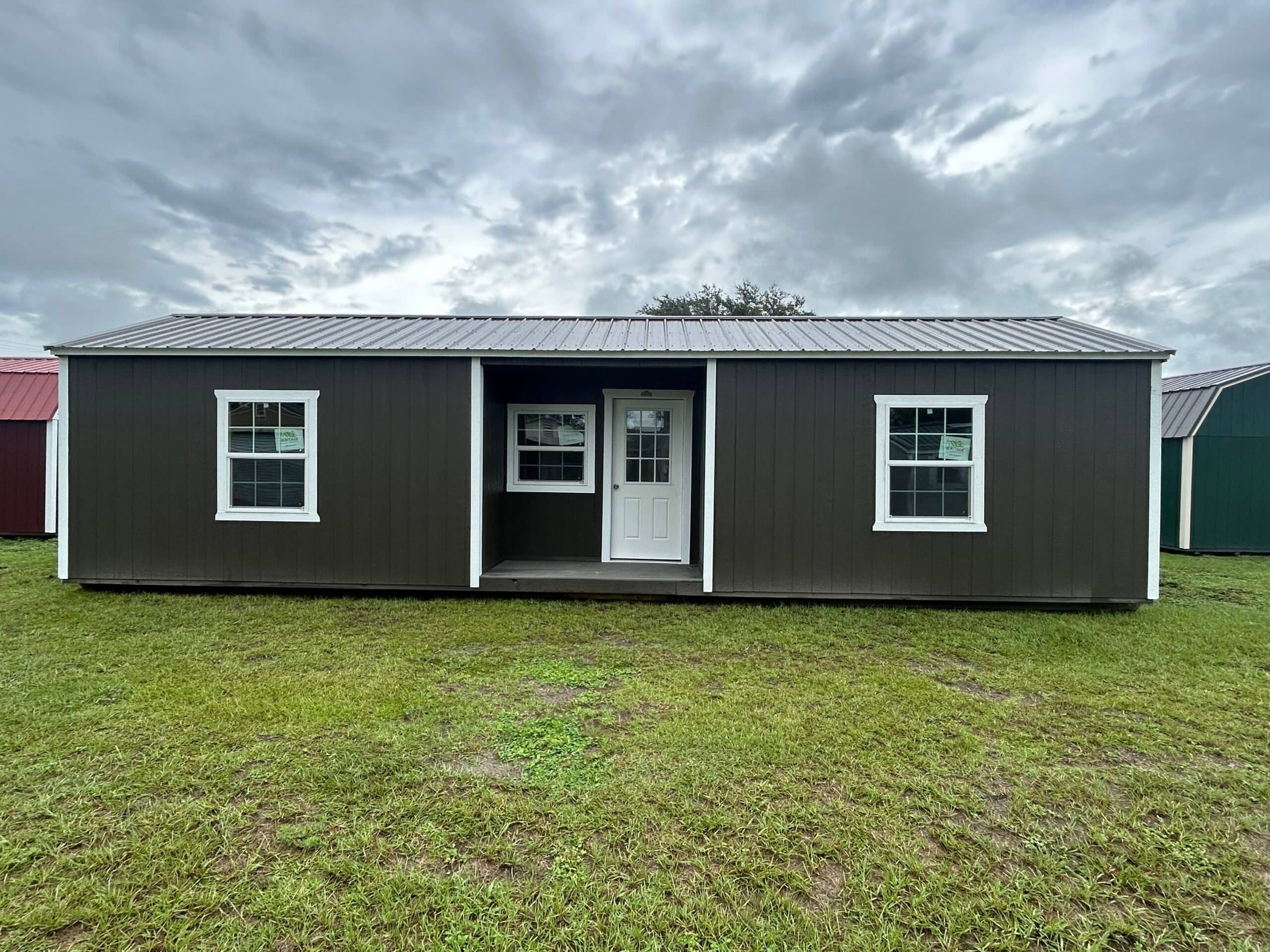 Dark cabin with two front windows