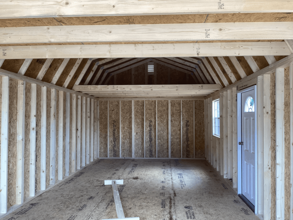 unfinished lofted barn shed interior brantley fl