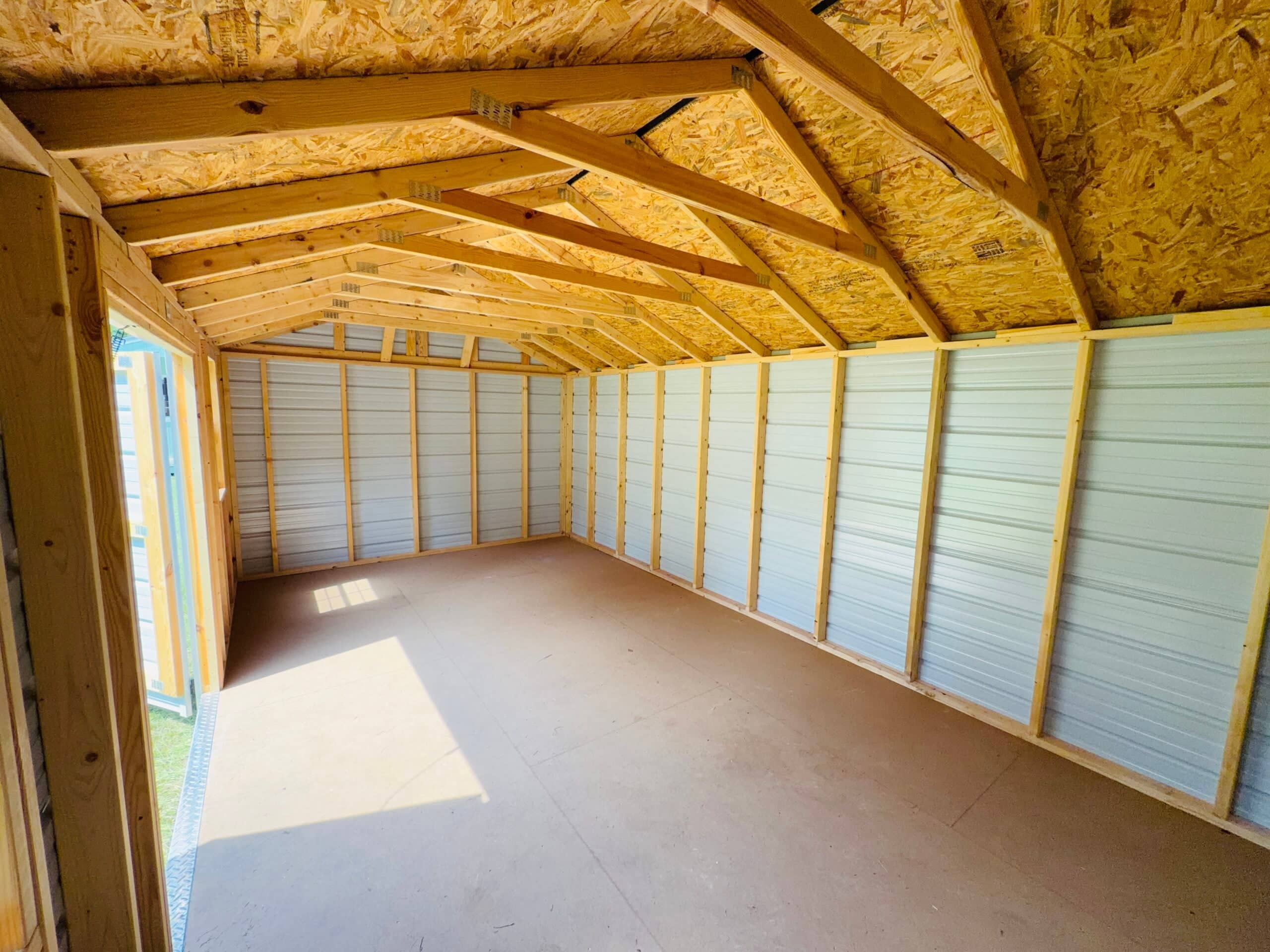 Empty interior of a metal shed